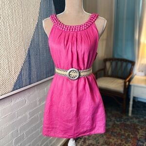 Lily Stanhope 100% Linen Shift Dress with Button Details on Neckline